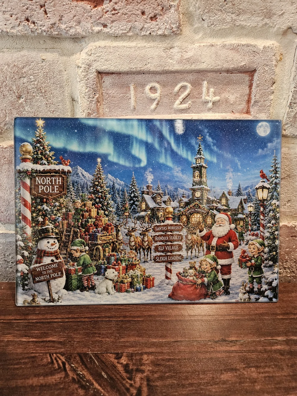 Festive Santa's Workshop Holiday Cutting Board - Colorful Christmas Scene